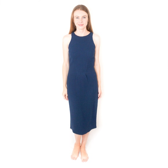 OSCAR DE LA RENTA Blue Knit Sheath Midi Dress Sz 4